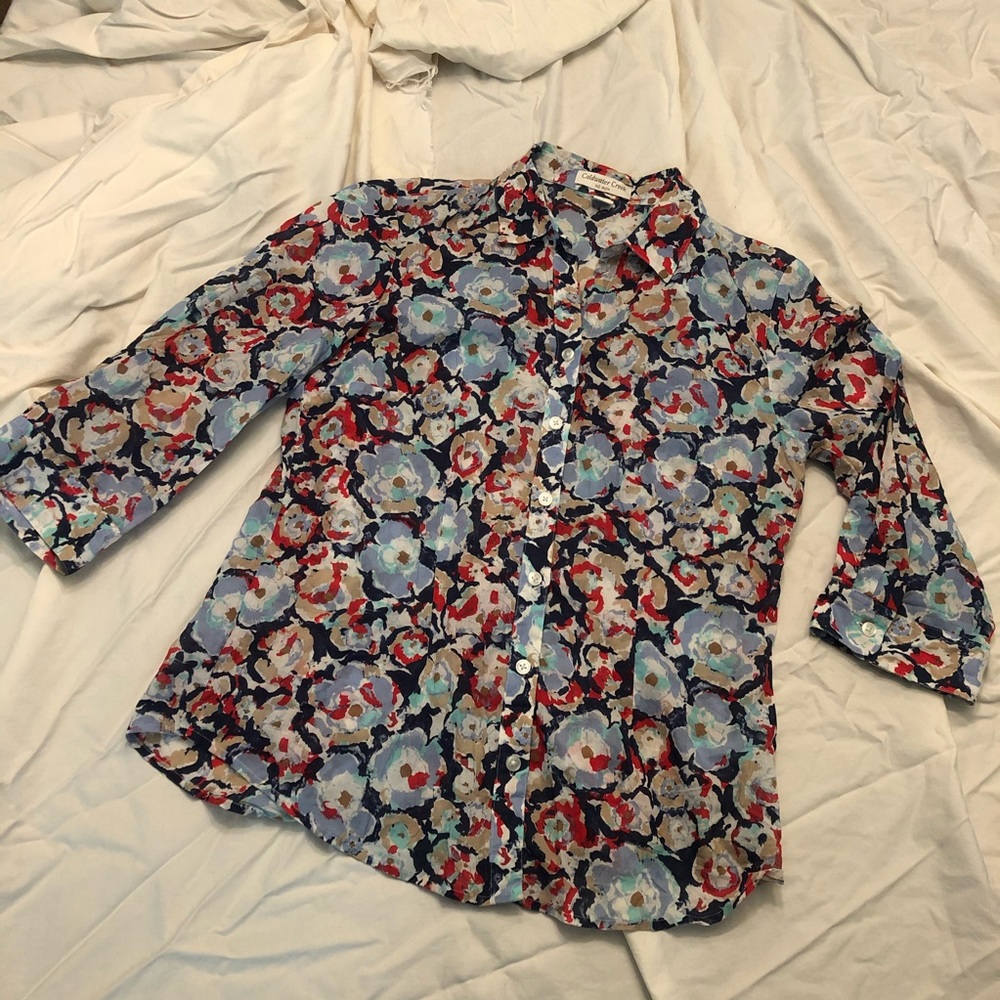Coldwater Creek Floral Career Tapered Blouse